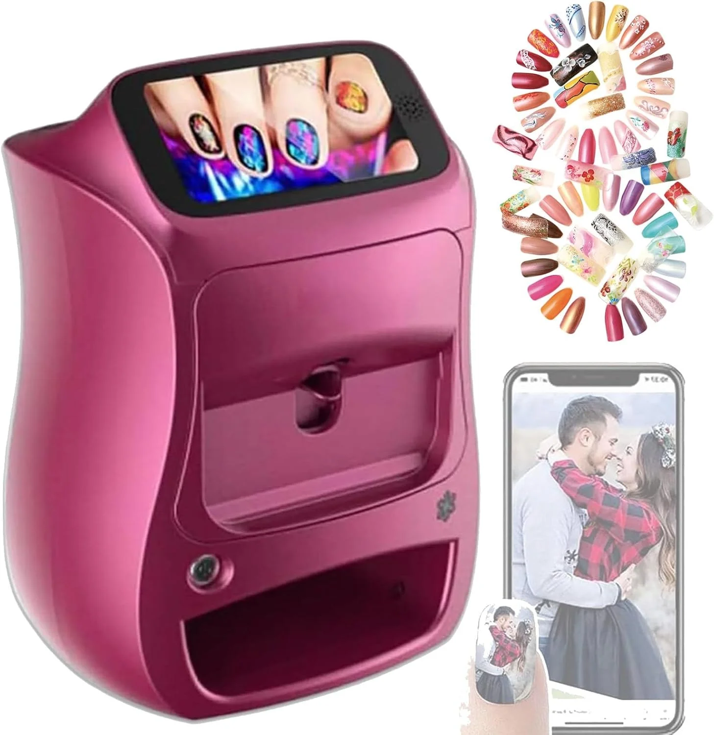 دستگاه چاپ ناخن سه بعدی هوشمند، دستگاه چاپ دیجیتال موبایل ناخن، صفحه نمایش لمسی قابل حمل کنترل تلفن هوشمند چاپ الگو DIY هنر ناخن، برای استودیوهای عکس عروسی، سالن ناخن