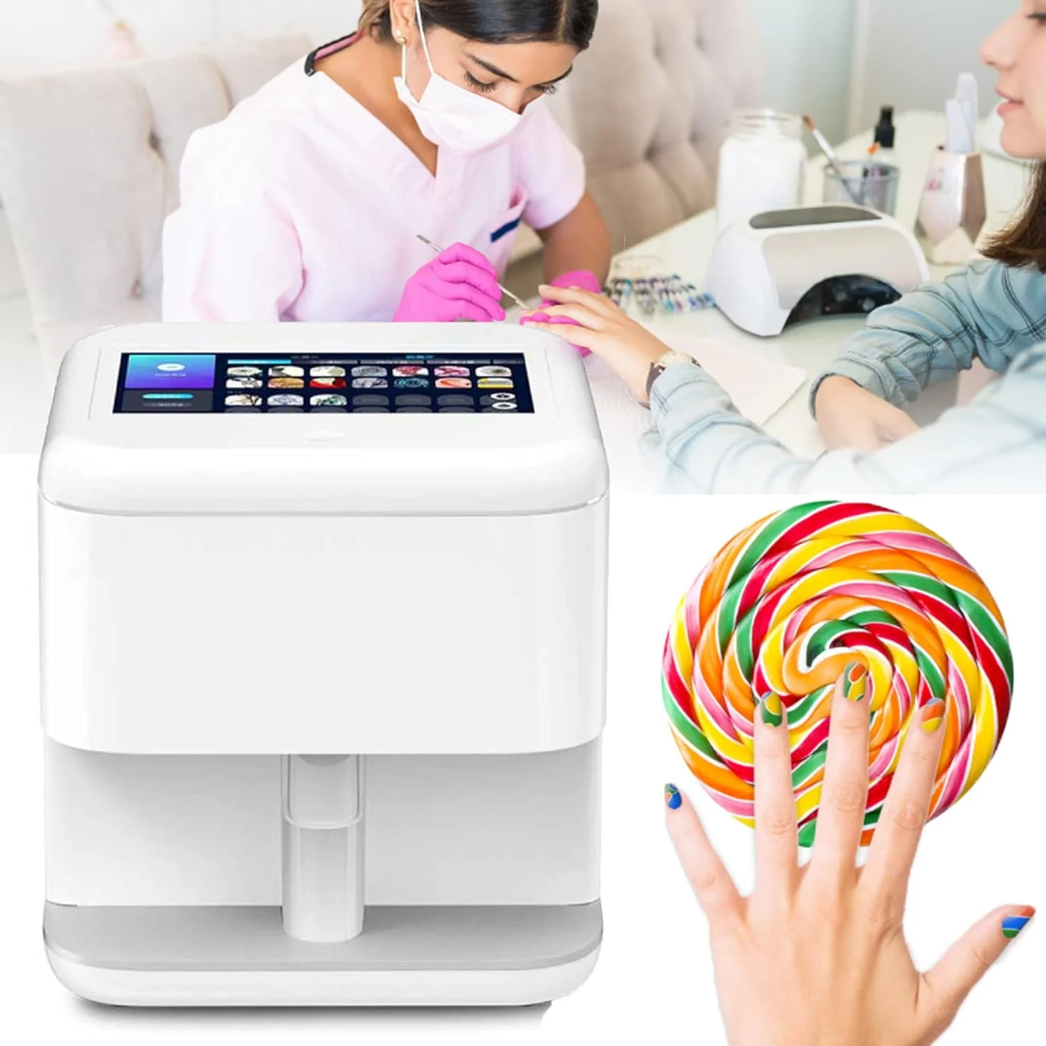 دستگاه چاپ ناخن سه بعدی، دستگاه چاپگر ناخن، دستگاه چاپ ناخن با صفحه لمسی و هوش مصنوعی دیجیتال می تواند طرح مورد نظر شما را چاپ کند