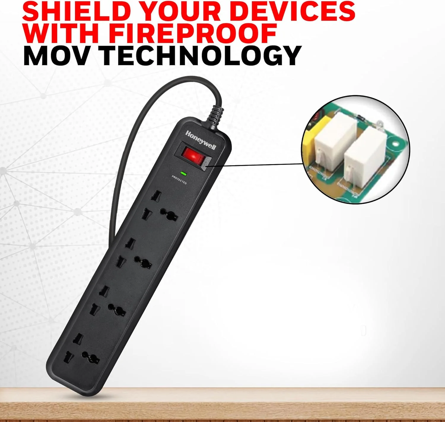 محافظ برق هانیول، 4 پریز جهانی، کابل 2 متری، 15000 آمپر، محافظت خودکار در برابر اضافه بار، محافظ ولتاژ/چندراهی برق، کلید اصلی، 3 سال  محافظ برق هانیول، 4 پریز جهانی، کابل 2 متری، 15000 آمپر، محافظت خودکار در برابر اضافه بار، محافظ ولتاژ/چندراهی برق، کلید اصلی، 3 سال