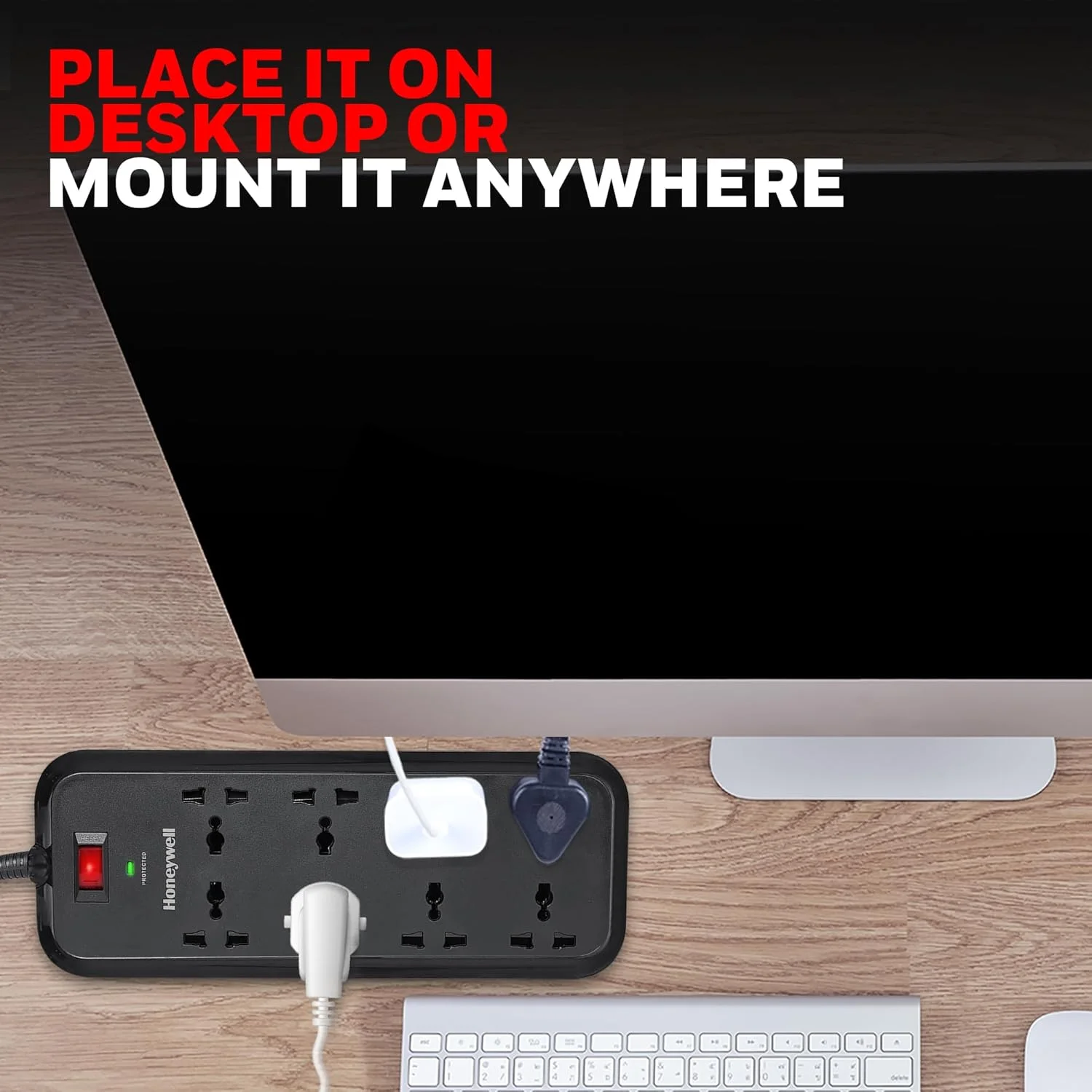 محافظ برق هانیول، 8 پریز جهانی، کابل 2 متری، 20000 آمپر، محافظت خودکار در برابر اضافه بار، محافظ ولتاژ/چندراهی برق، کلید اصلی، مشکی محافظ برق هانیول، 8 پریز جهانی، کابل 2 متری، 20000 آمپر، محافظت خودکار در برابر اضافه بار، محافظ ولتاژ/چندراهی برق، کلید اصلی، مشکی