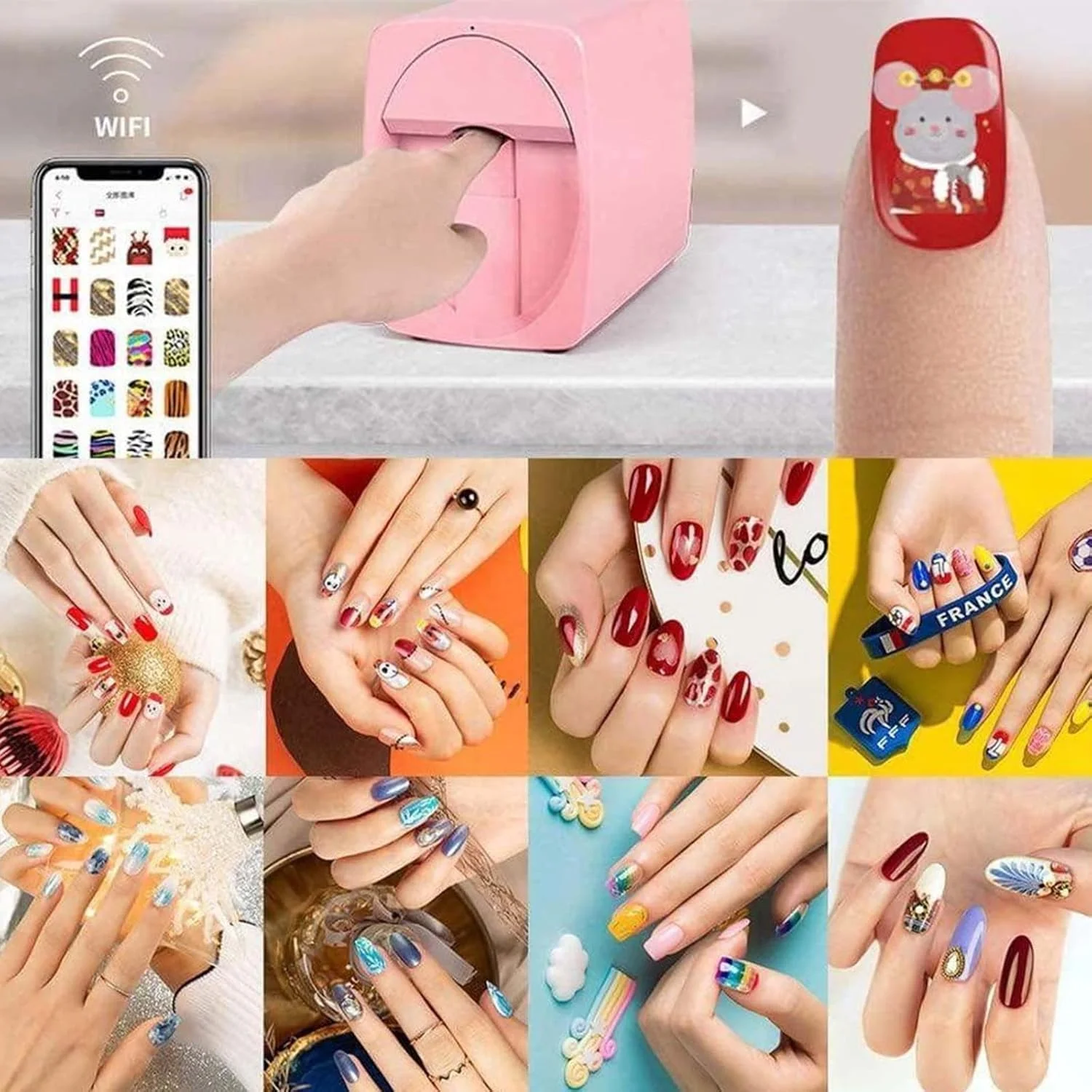 دستگاه چاپ ناخن سه بعدی هوشمند اتوماتیک، دستگاه طراحی ناخن موبایل قابل حمل، چاپگر دیجیتال حرفه ای برای هنر ناخن، طرح DIY