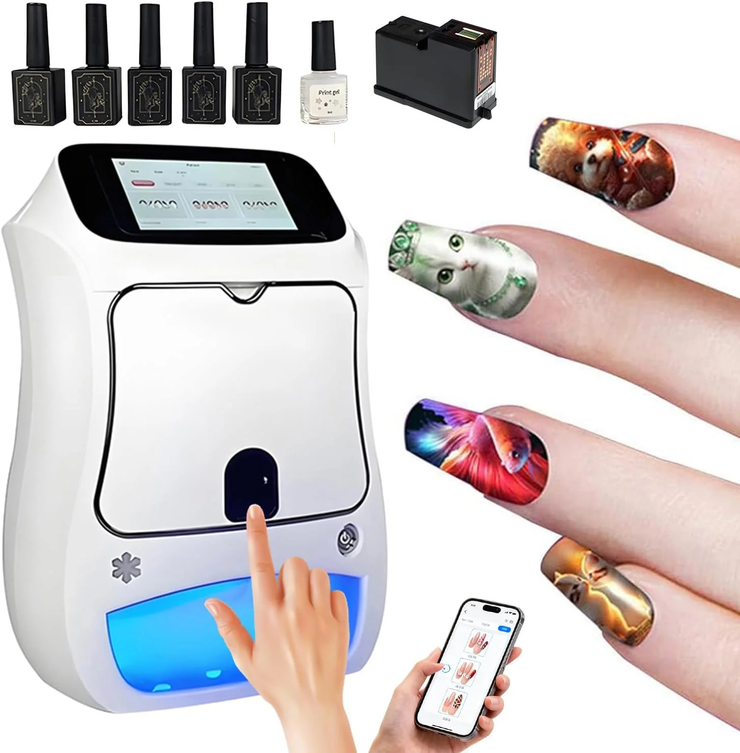 دستگاه چاپ ناخن حرفه ای، دستگاه چاپ هنر ناخن سه بعدی برقی با صفحه لمسی 5 اینچی/خشک کن UV، کنترل برنامه، وضوح بالا 4800DPI، طراحی دیجیتال ناخن برای خانه و سالن دستگاه چاپ ناخن حرفه ای، دستگاه چاپ هنر ناخن سه بعدی برقی با صفحه لمسی 5 اینچی/خشک کن UV، کنترل برنامه، وضوح بالا 4800DPI، طراحی دیجیتال ناخن برای خانه و سالن