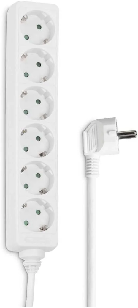 هاما Brennenstuhl محافظ برق 6 خانه، بدون کلید، سفید - کابل 1.4 متری، با پریزهای چرخیده 45 درجه