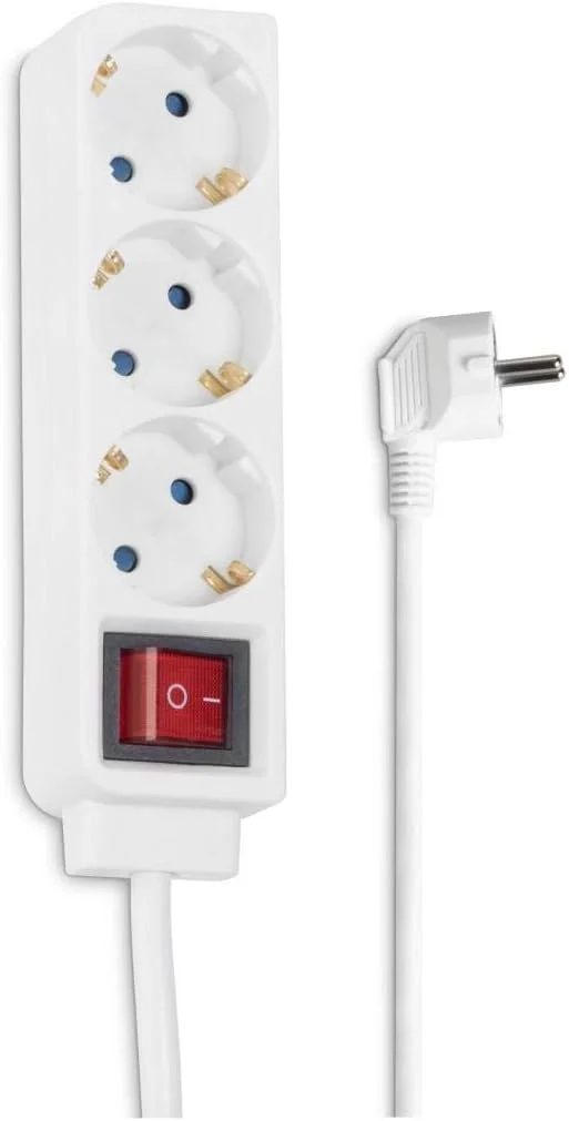 سه راهی برق هاما (چند راهی با کابل 1.4 متری، دارای کلید راکر، محافظت در برابر لمس، شیارها با چرخش 45 درجه، تست شده GS، حداکثر 3500 وات) سفید