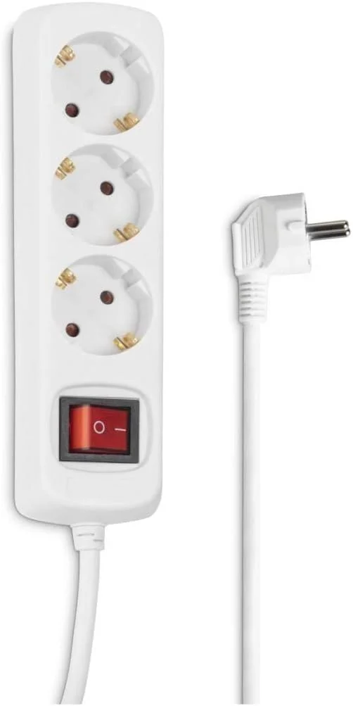 هاما محافظ برق سه راهی (چندراهی برق با کلید روشن و خاموش، محافظ برق با طول کابل 3 متری، چند شاخه برای منزل و اداره) سفید