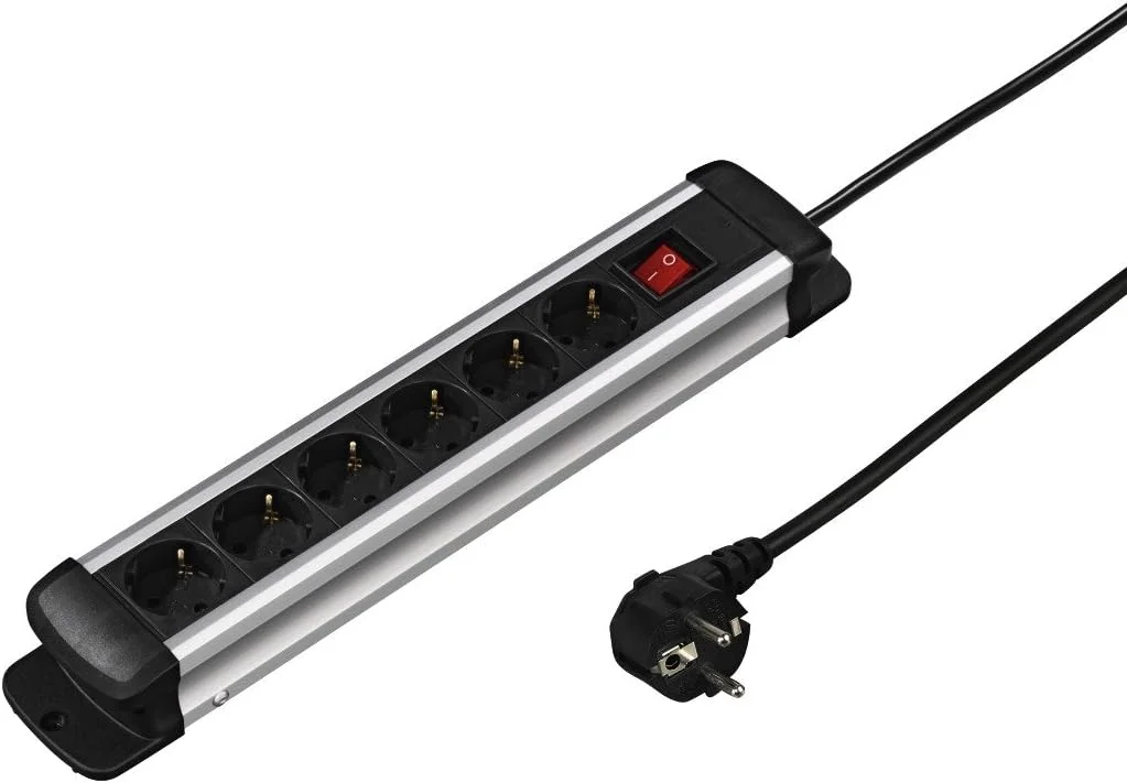 محافظ برق 6 خانه هاما مدل "Pro-S 60S"، طول 1.5 متر - محافظ ولتاژ (1.5 متر، 50/60 هرتز، مشکی، نقره ای)