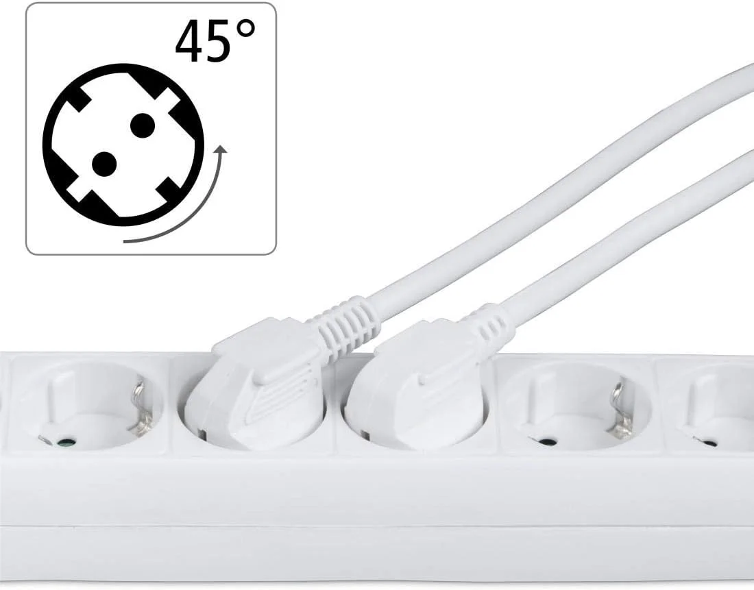 هاما Brennenstuhl محافظ برق 6 خانه، بدون کلید، سفید - کابل 1.4 متری، با پریزهای چرخیده 45 درجه