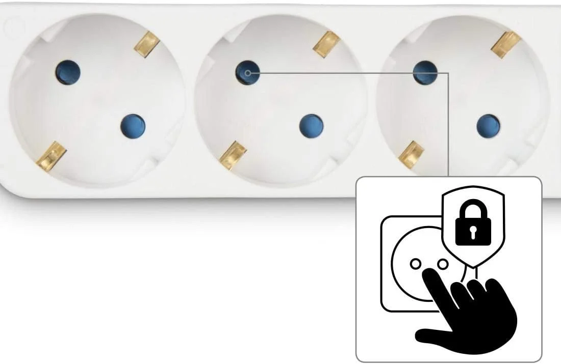 سه راهی برق هاما (چند راهی با کابل 1.4 متری، دارای کلید راکر، محافظت در برابر لمس، شیارها با چرخش 45 درجه، تست شده GS، حداکثر 3500 وات) سفید