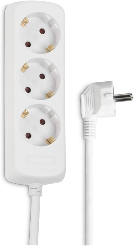 محافظ برق هاما (چند راهی 3 خانه، طول کابل 1.4 متر، دارای استاندارد GS، پریزها با زاویه 45 درجه، بدنه پلاستیکی)، سفید