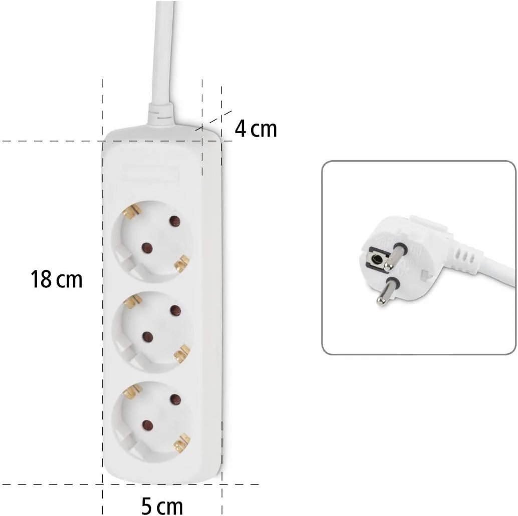 محافظ برق هاما (چند راهی 3 خانه، طول کابل 1.4 متر، دارای استاندارد GS، پریزها با زاویه 45 درجه، بدنه پلاستیکی)، سفید محافظ برق هاما (چند راهی 3 خانه، طول کابل 1.4 متر، دارای استاندارد GS، پریزها با زاویه 45 درجه، بدنه پلاستیکی)، سفید