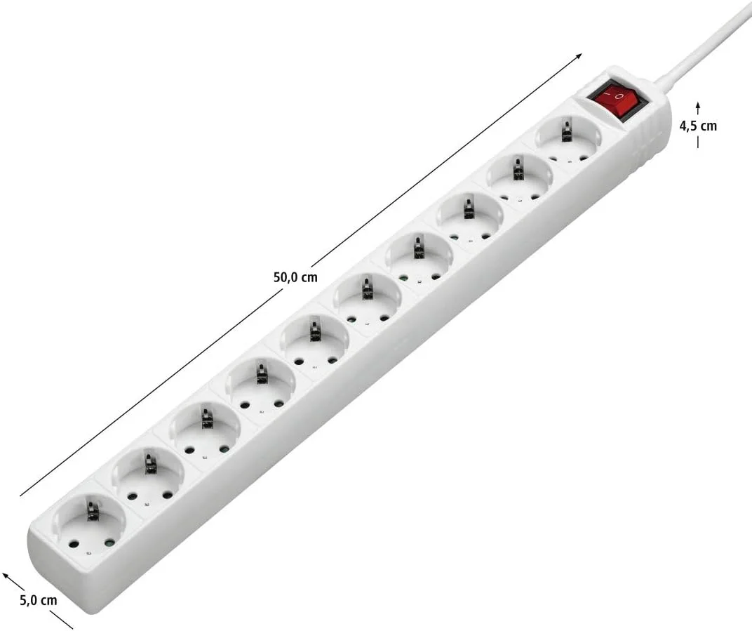 محافظ برق هاما 00137234 3 متری سفید – محافظ برق (10 خروجی AC 230 ولت AC، 16 آمپر، 3500 وات، 3 متر، 50 میلی متر، سفید)