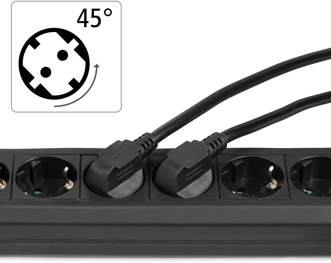 هاما محافظ برق 6 خانه (چندراهی برق با کابل 3 متری، دارای کلید روشن/خاموش، محافظت در برابر لمس، پریزهای چرخیده 45 درجه، حداکثر توان 3500 وات) مشکی