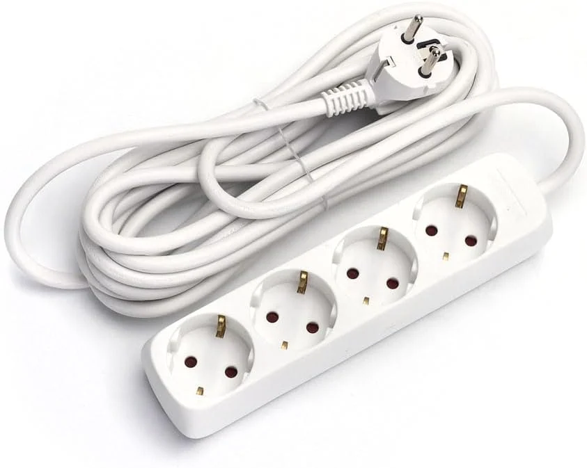 محافظ برق 1.5 متری 4 خانه سفید بدون کلید مناسب برای اتصالات الکتریکی منزل و محل کار