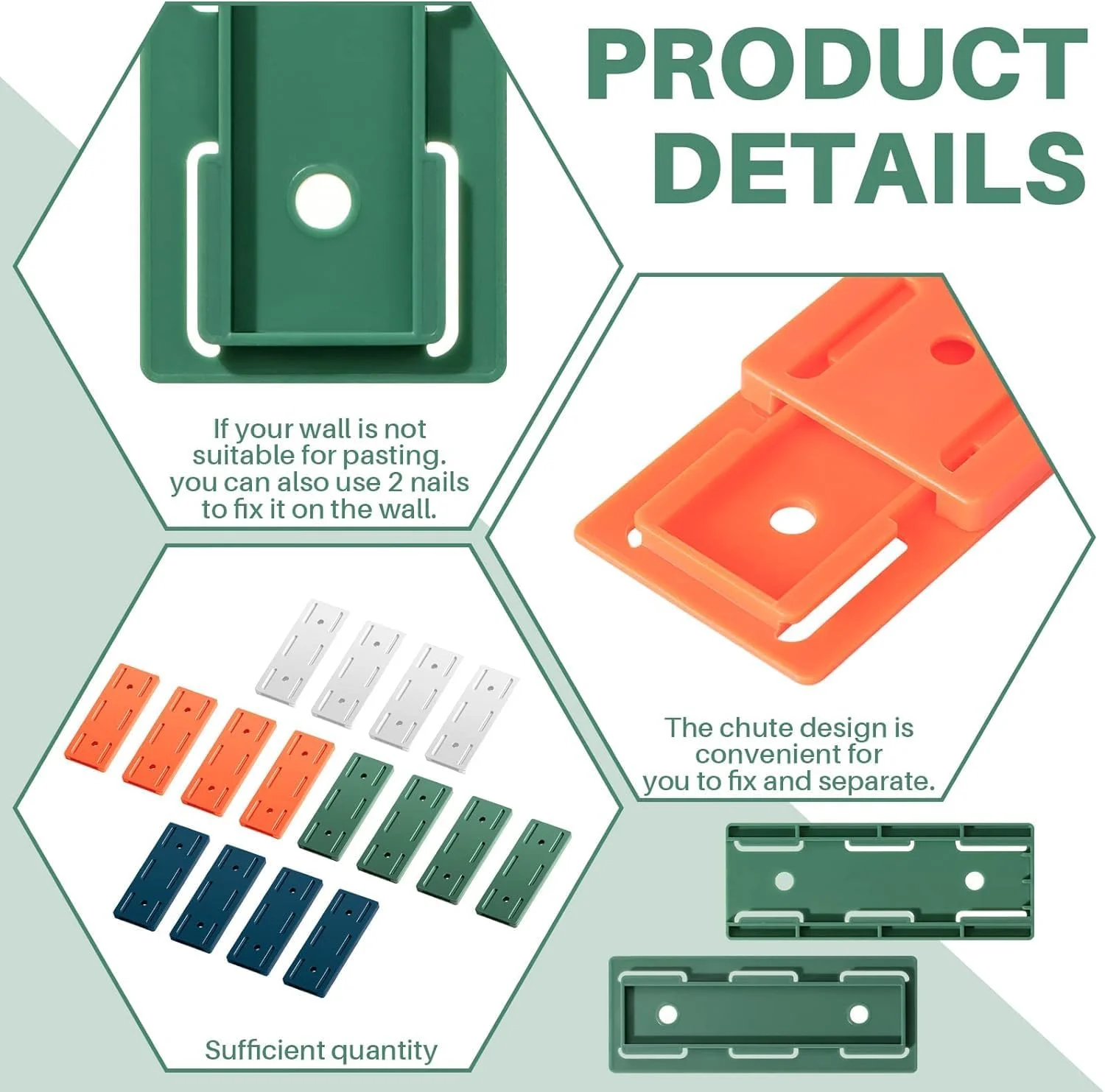 نگهدارنده چندراهی برق دیواری چسبی بدون نیاز به سوراخکاری، مناسب برای مدیریت کابل در خانه و اداره - 16 عددی