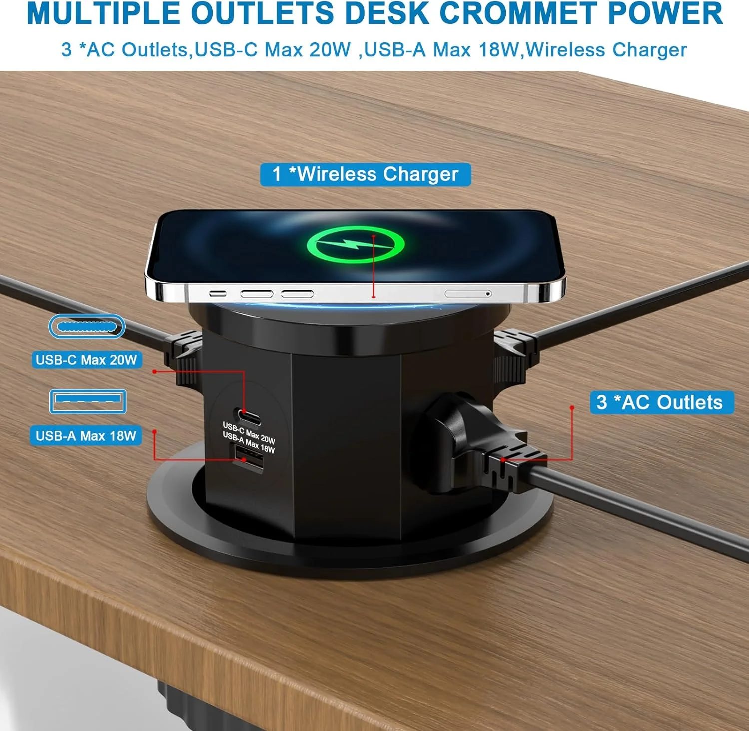 پریز توکار بالابر CHENGPI با شارژ بیسیم، چندراهی برق توکار با پریزها، USB، Type C، چندراهی برق صرفهجویی در فضا برای آشپزخانه، دفتر و میز کار پریز توکار بالابر CHENGPI با شارژ بیسیم، چندراهی برق توکار با پریزها، USB، Type C، چندراهی برق صرفهجویی در فضا برای آشپزخانه، دفتر و میز کار