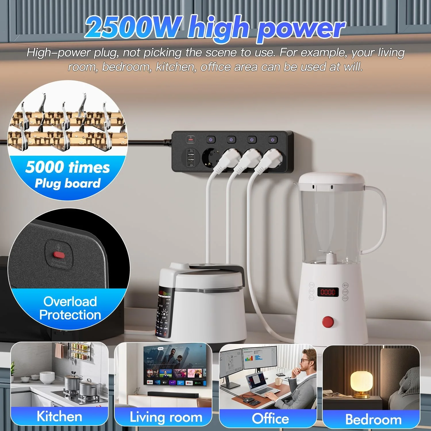 چهارراهی برق با ۲ پورت USB A و ۲ پورت شارژ سریع Type-C، چندراهی برق با کلید مجزا، پریز توزیع برق با محافظ نوسانات برق برای آشپزخانه، میز، خانه، دفتر کار، مشکی چهارراهی برق با ۲ پورت USB A و ۲ پورت شارژ سریع Type-C، چندراهی برق با کلید مجزا، پریز توزیع برق با محافظ نوسانات برق برای آشپزخانه، میز، خانه، دفتر کار، مشکی