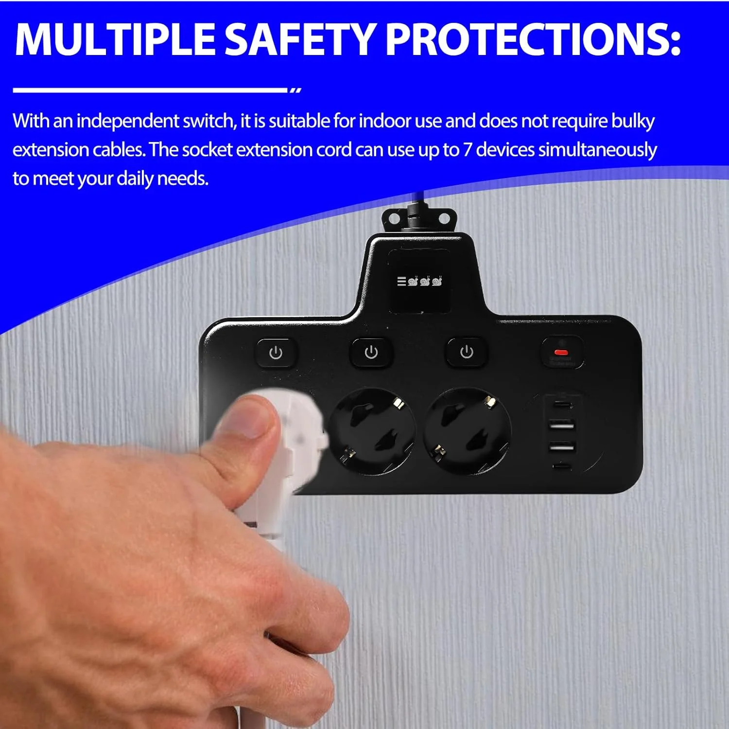 سه راهی برق با 2 پورت USB-C و 2 پورت USB-A با قابلیت شارژ سریع، چند راهی برق با کلیدهای جداگانه و چراغ خواب لمسی با 3 حالت روشنایی، مناسب برای خانه، دفتر، مسافرت، مشکی سه راهی برق با 2 پورت USB-C و 2 پورت USB-A با قابلیت شارژ سریع، چند راهی برق با کلیدهای جداگانه و چراغ خواب لمسی با 3 حالت روشنایی، مناسب برای خانه، دفتر، مسافرت، مشکی