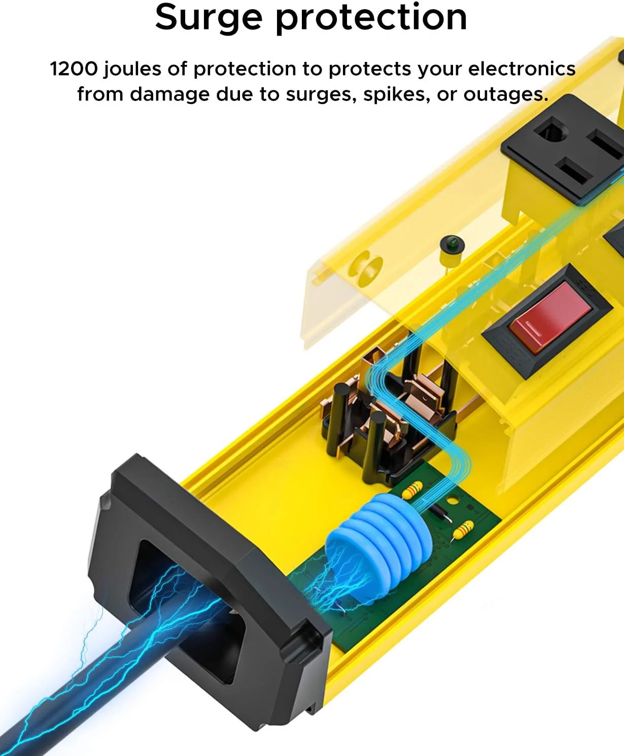 محافظ برق فلزی سنگین CRST با کلیدهای تکی و دوشاخه تخت 15 آمپر/1875 وات (1200 ژول) کابل 14AWG به طول 1.8 متر با بست چسبی محافظ برق فلزی سنگین CRST با کلیدهای تکی و دوشاخه تخت 15 آمپر/1875 وات (1200 ژول) کابل 14AWG به طول 1.8 متر با بست چسبی