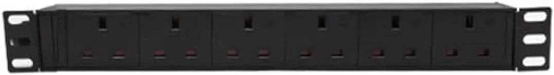 پی دی یو 10 آمپر 250 ولت 19 اینچ 1U کابینت پی دی یو آلیاژ آلومینیوم نوار برق دوشاخه بریتانیا (6 خروجی بریتانیا بدون کلید)