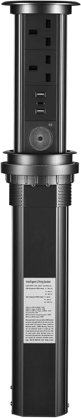 پریز برق توکار هوشمند موتورایز Domary با محافظ برق و ایستگاه شارژ USB برای میز آشپزخانه و اتاق کنفرانس