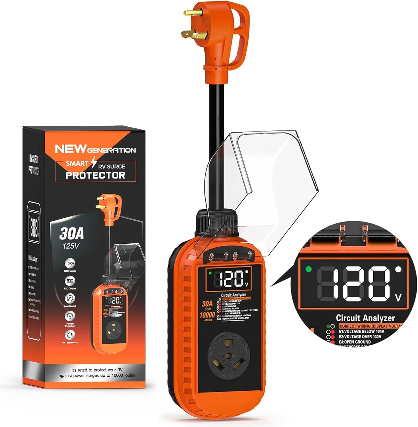 محافظ ولتاژ 30 آمپر RV با قابلیت خاموش و روشن شدن خودکار، محافظ هوشمند ولتاژ 30 آمپر RV با نمایشگر LED