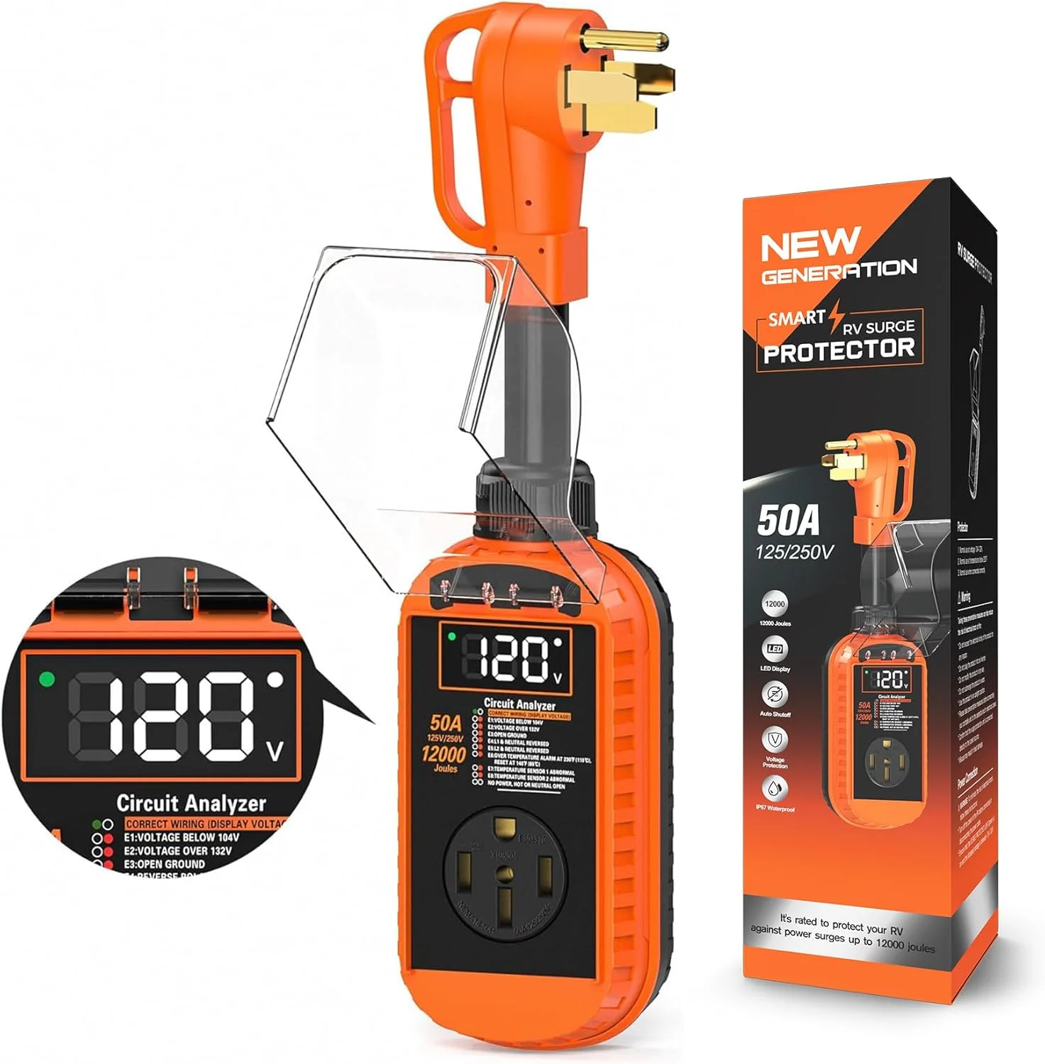 محافظ ولتاژ 50 آمپر RV با قطع و وصل خودکار و نمایشگر LED