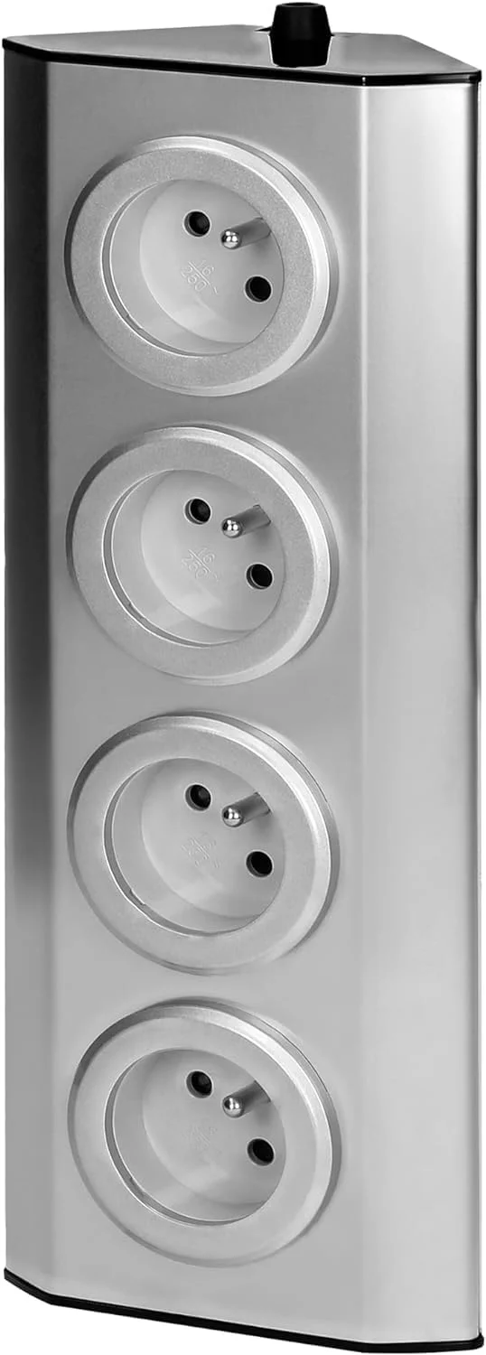 محافظ برق آشپزخانه Electraline 35469 استیل با کابل، 4 پریز فرانسوی 16 آمپر 2P+T