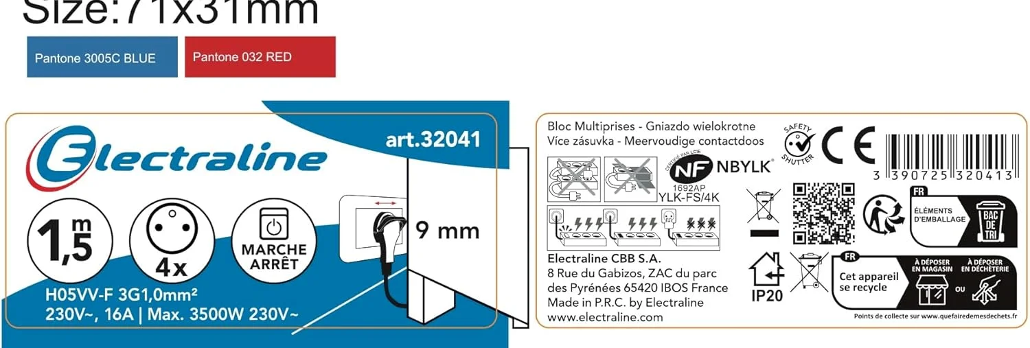 Electraline محافظ برق 4 خانه با کلید روشن/خاموش 1.5 متری سفید Electraline محافظ برق 4 خانه با کلید روشن/خاموش 1.5 متری سفید