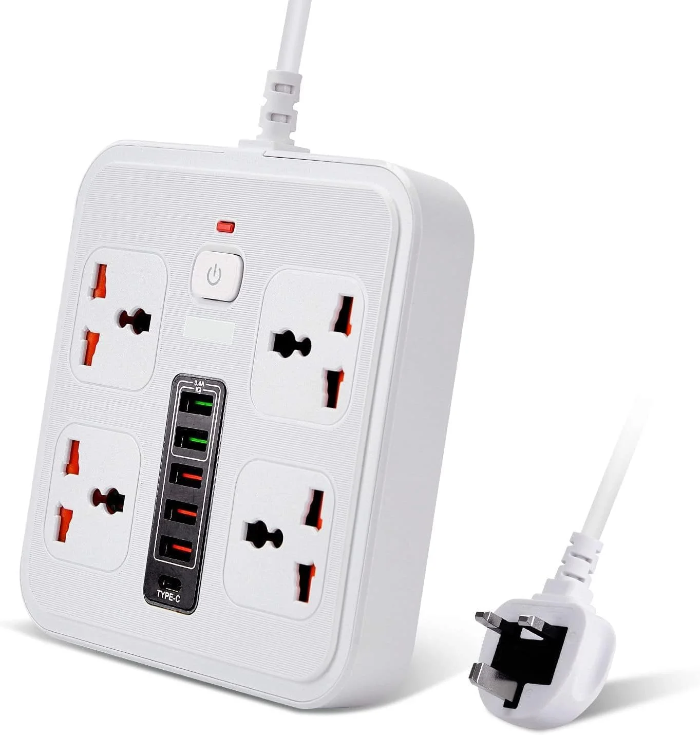 محافظ برق الترایزون با پورت USB و Type C - دارای 4 پریز AC، 5 پورت USB و 1 پورت Type C، سیم удлинитель تخت، ایستگاه رومیزی جمع و جور برای خانه، دفتر و مسافرت