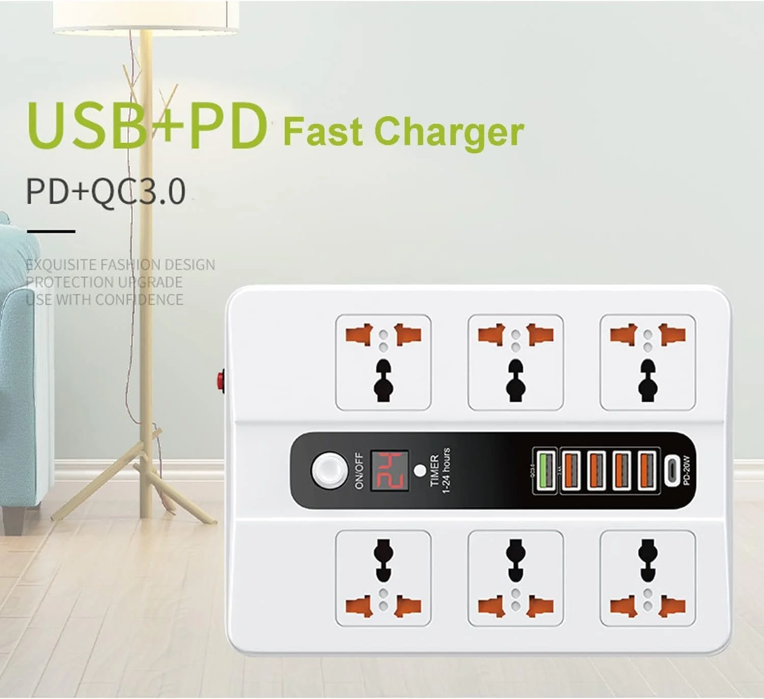 محافظ برق و شارژر USB التر آزون - 6 پریز برق و 5 پورت USB + 1 پورت PD، کابل افزایش طول با دوشاخه تخت، ایستگاه رومیزی LED، کابل برق 1.8 متری، سوکت جمع و جور محافظ برق و شارژر USB التر آزون - 6 پریز برق و 5 پورت USB + 1 پورت PD، کابل افزایش طول با دوشاخه تخت، ایستگاه رومیزی LED، کابل برق 1.8 متری، سوکت جمع و جور