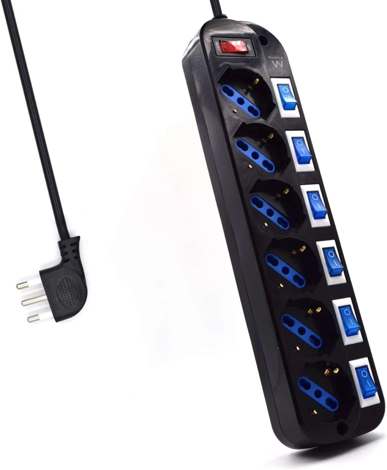 محافظ برق 6 خانه ایونت EW3850 با کلیدهای مستقل برای هر پریز و کلید اصلی، دوشاخه ایتالیایی 16 آمپر، 2500 وات