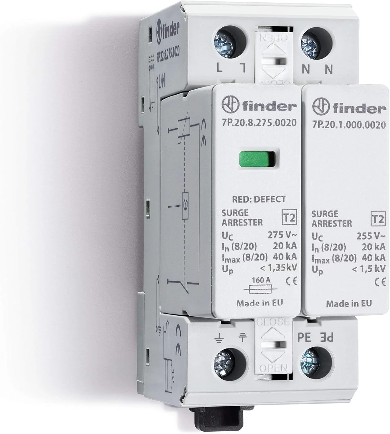 سری Finder 7P - محافظ ولتاژ SPD نوع 2، 1 واریستور + 1 Gdt