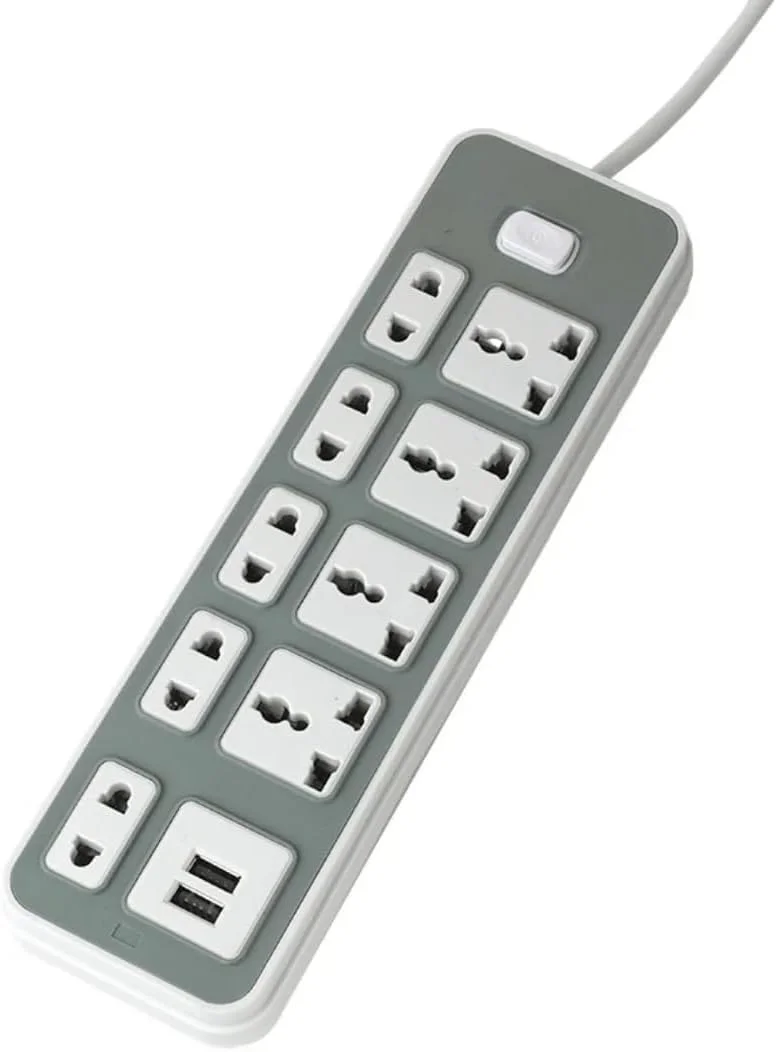 محافظ برق گسونیکس با 5 پریز جهانی و 2 پورت USB، خاکستری و سفید