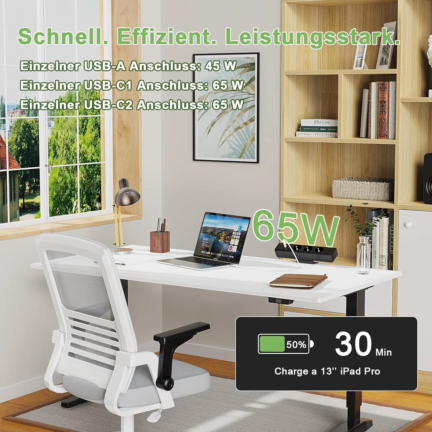 محافظ برق رومیزی - پریز رومیزی با 3 پورت USB (65 وات) و 3 پریز برق، کابل 1.8 متری، محافظت در برابر اضافه بار، پریز رومیزی برای خانه و دفتر، مشکی