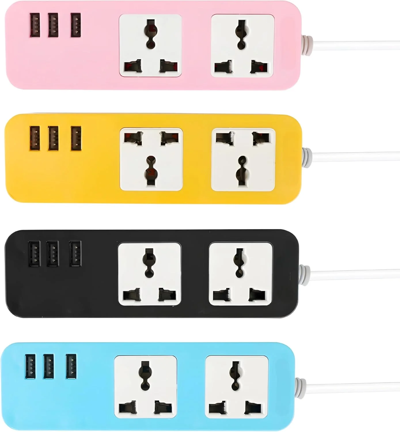 محافظ برق با 2 پریز جهانی و 3 پورت USB، مشکی