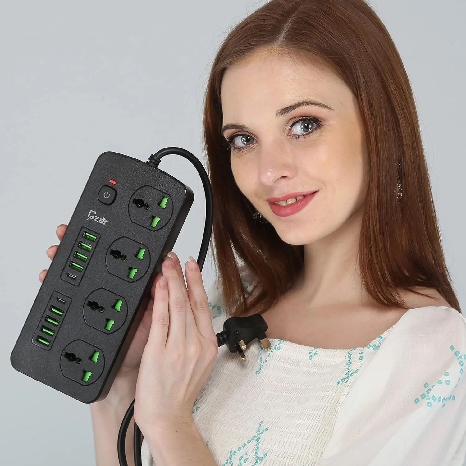 محافظ برق چندراهی Gzar با 8 پورت USB، 4 پریز AC و 2 پورت USB-C، 1050J، 3000W/4.2A، سیم 2 متری - ایستگاه شارژ چندگانه USB برای خانه و محل کار