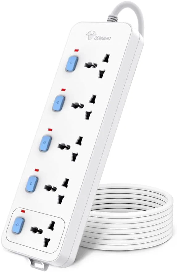 پریز برق یونیورسال گونگنیو AC 250v با کابل 5 متری، محافظ برق با کلید جداگانه