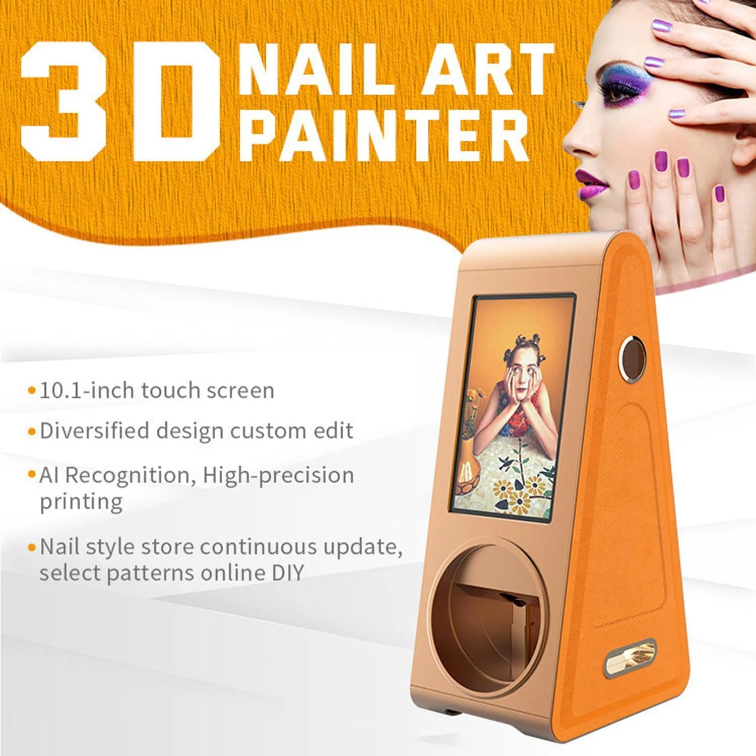 دستگاه چاپ ناخن هوشمند BDJSN، دستگاه طراحی سه بعدی ناخن با صفحه لمسی 10.1 اینچی، ابزار خودکار طراحی ناخن با وضوح چاپ 2400dpi، با عملکرد ذخیره سازی، مناسب برای سالن های ناخن، آرایشگاه ها، استودیوهای عکاسی دستگاه چاپ ناخن هوشمند BDJSN، دستگاه طراحی سه بعدی ناخن با صفحه لمسی 10.1 اینچی، ابزار خودکار طراحی ناخن با وضوح چاپ 2400dpi، با عملکرد ذخیره سازی، مناسب برای سالن های ناخن، آرایشگاه ها، استودیوهای عکاسی
