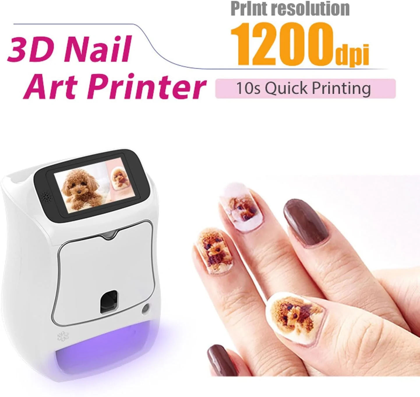دستگاه چاپ ناخن سه بعدی اتوماتیک، دستگاه طراحی ناخن با صفحه لمسی و عملکرد خشک کردن، چاپگر قابل حمل هنر ناخن DIY با رزولوشن 1200dpi مناسب برای سالن ها، رستوران ها، شرکت ها، سالن های زیبایی