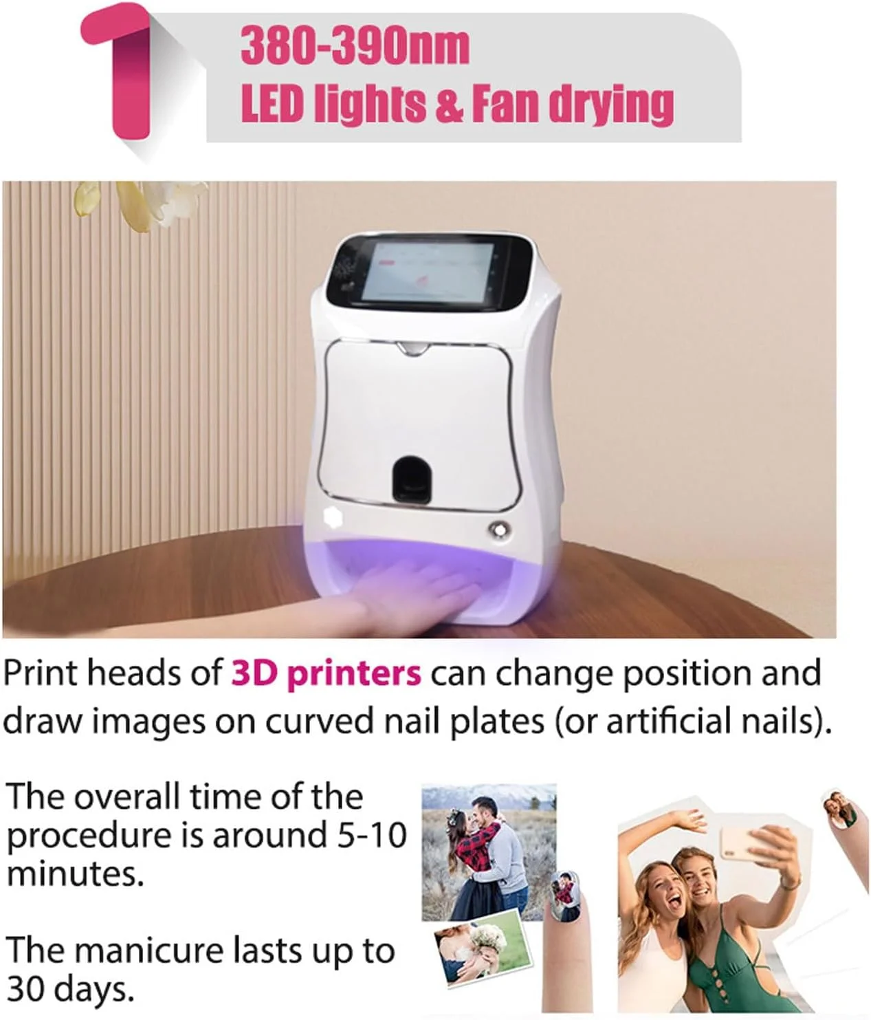 دستگاه چاپ ناخن سه بعدی اتوماتیک، دستگاه طراحی ناخن با صفحه لمسی و عملکرد خشک کردن، چاپگر قابل حمل هنر ناخن DIY با رزولوشن 1200dpi مناسب برای سالن ها، رستوران ها، شرکت ها، سالن های زیبایی