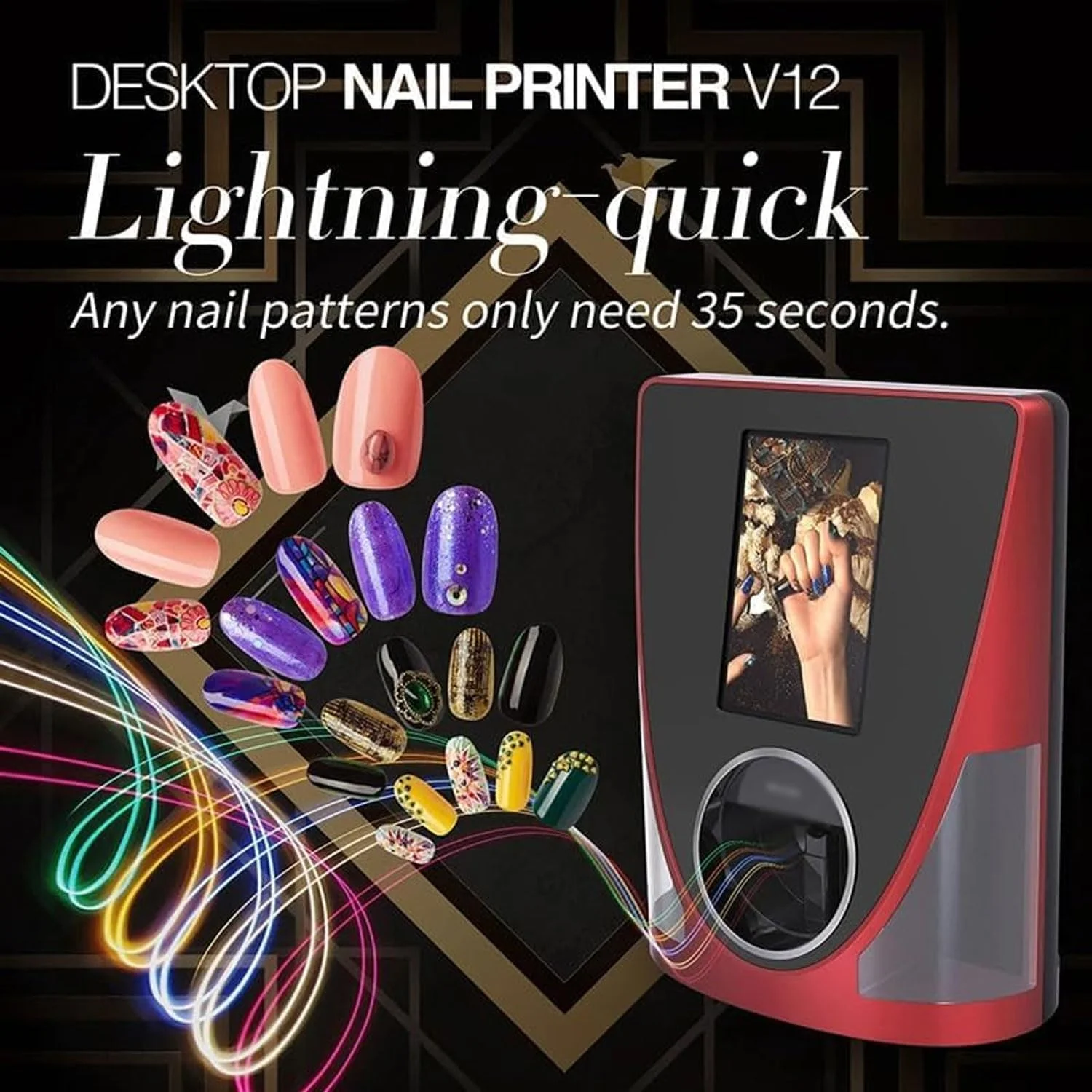 دستگاه چاپ ناخن هوشمند BDJSN، دستگاه طراحی سه بعدی ناخن با صفحه لمسی 10.1 اینچی، ابزار خودکار طراحی ناخن با وضوح چاپ 2400dpi، با عملکرد ذخیره سازی، مناسب برای سالن های ناخن، آرایشگاه ها، استودیوهای عکاسی دستگاه چاپ ناخن هوشمند BDJSN، دستگاه طراحی سه بعدی ناخن با صفحه لمسی 10.1 اینچی، ابزار خودکار طراحی ناخن با وضوح چاپ 2400dpi، با عملکرد ذخیره سازی، مناسب برای سالن های ناخن، آرایشگاه ها، استودیوهای عکاسی