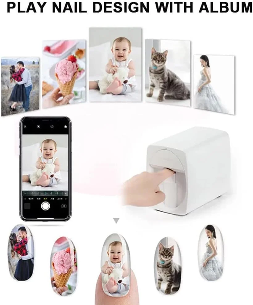 دستگاه مینی قابل حمل طراحی ناخن FURLOU، پرینتر دیجیتال موبایل طراحی ناخن، دستگاه پرینتر هوشمند اتوماتیک سه بعدی ناخن، دستگاه چند منظوره قابل حمل موبایل طراحی ناخن، برای استفاده در منزل و سالن ناخن B