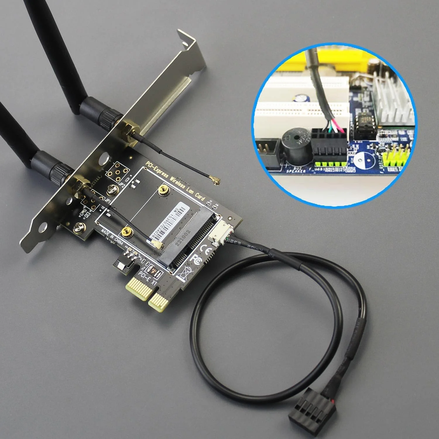 آداپتور Mini PCIe به PCIe X1 GLOTRENDS برای ماژول WiFi Mini PCIe نیمه بلند، شامل آنتن SMA 3.5 dBi آداپتور Mini PCIe به PCIe X1 GLOTRENDS برای ماژول WiFi Mini PCIe نیمه بلند، شامل آنتن SMA 3.5 dBi