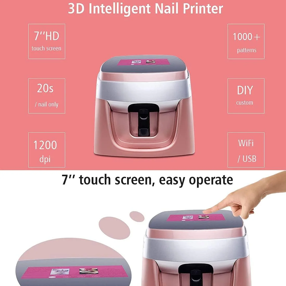 دستگاه چاپگر سه بعدی طرح ناخن، دستگاه طراحی ناخن با صفحه لمسی 7 اینچی HD، پشتیبانی از WiFi/DIY، تشخیص هوش مصنوعی سطح ناخن، چاپگر هوشمند خودکار ناخن برای دوستداران ناخن در سالن ناخن خانگی دستگاه چاپگر سه بعدی طرح ناخن، دستگاه طراحی ناخن با صفحه لمسی 7 اینچی HD، پشتیبانی از WiFi/DIY، تشخیص هوش مصنوعی سطح ناخن، چاپگر هوشمند خودکار ناخن برای دوستداران ناخن در سالن ناخن خانگی