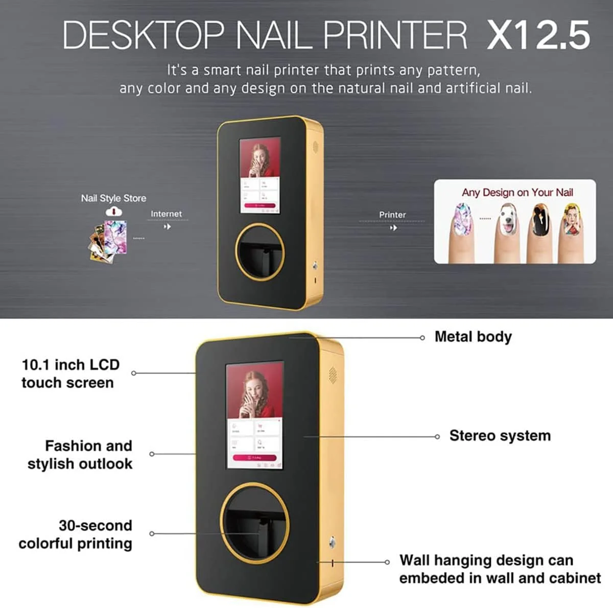 دستگاه چاپگر هوشمند ناخن سه بعدی JFKJKJW، چاپگر هوشمند ناخن - چاپگر دیجیتال هوشمند هنر ناخن - پشتیبانی از DIY/App/Wifi/Usb، برای کودکان/سالن ناخن/ناخن کار/علاقه مندان به ناخن