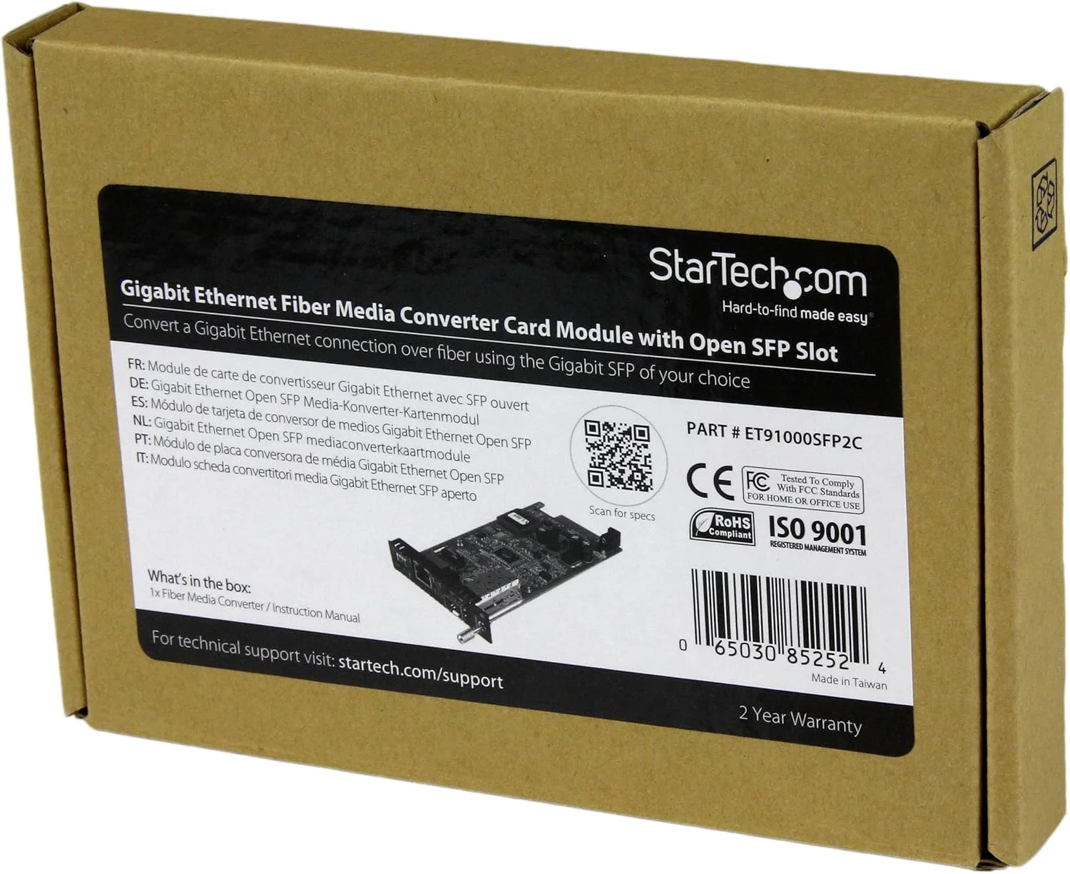 ماژول کارت مبدل فیبر به اترنت گیگابیتی StarTech.com با اسلات SFP باز - مبدل فیبر به اترنت - مبدل رسانه اترنت (ET91000SFP2C)