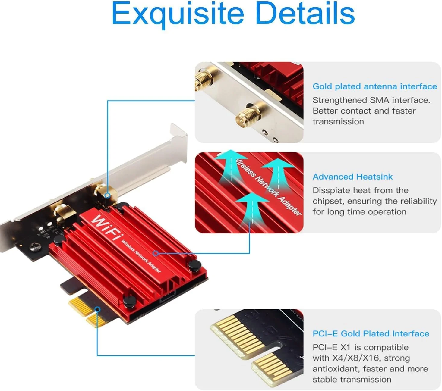 کارت شبکه وای فای 6 PCIe مدل AX1800، آداپتور شبکه بی سیم PCIe با بلوتوث 5.2، آداپتور دو بانده وای فای 6 با سرعت 1800 مگابیت بر ثانیه، آداپتور بی سیم PCIe برای رایانه های رومیزی، پشتیبانی از ویندوز 11/10 (64 بیتی) کارت شبکه وای فای 6 PCIe مدل AX1800، آداپتور شبکه بی سیم PCIe با بلوتوث 5.2، آداپتور دو بانده وای فای 6 با سرعت 1800 مگابیت بر ثانیه، آداپتور بی سیم PCIe برای رایانه های رومیزی، پشتیبانی از ویندوز 11/10 (64 بیتی)