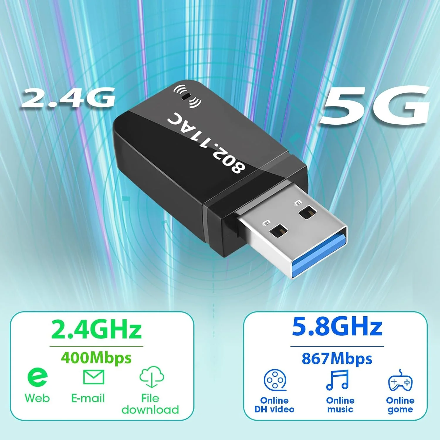 دانگل وای فای USB دو بانده NALACAL AC1300Mbps - آداپتور شبکه بی سیم Plug & Play برای کامپیوتر، لپ تاپ، تبلت - پشتیبانی از ویندوز و سیستم عامل مک دانگل وای فای USB دو بانده NALACAL AC1300Mbps - آداپتور شبکه بی سیم Plug & Play برای کامپیوتر، لپ تاپ، تبلت - پشتیبانی از ویندوز و سیستم عامل مک