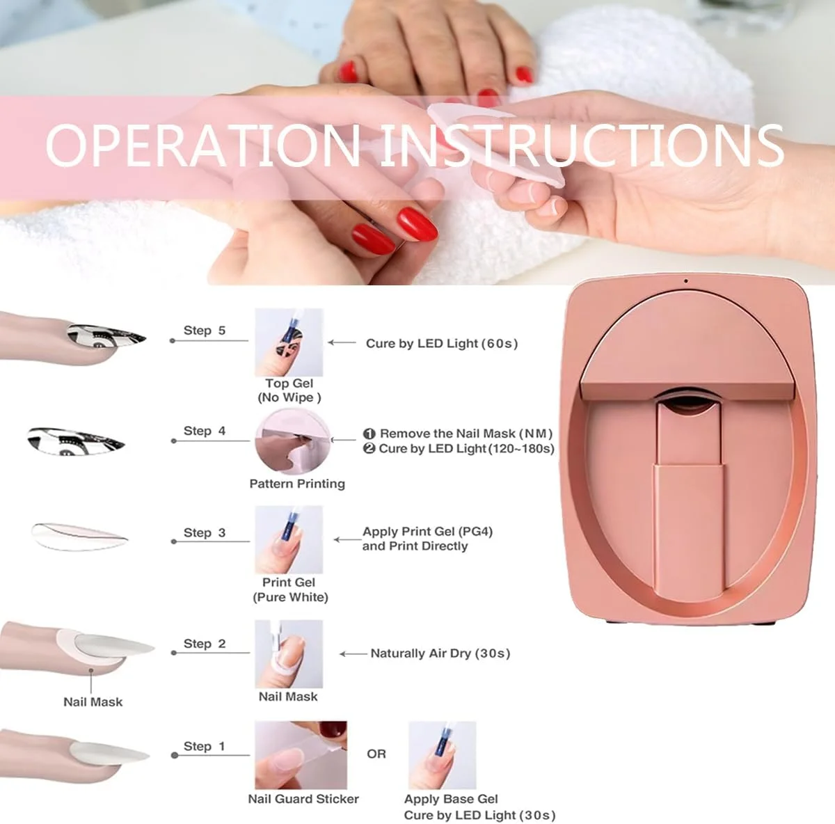 دستگاه چاپ ناخن دیجیتال موبایل، دستگاه چاپگر خودکار سه بعدی ناخن، دستگاه مینی قابل حمل طراحی ناخن کنترل از طریق اپلیکیشن موبایل، پشتیبانی از وای فای/DIY/Usb، برای استفاده خانگی، سالن ناخن، دوستداران ناخن