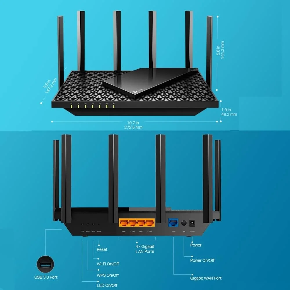 روتر بیسیم دو بانده گیگابیتی TP-Link با پشتیبانی از Wi-Fi 6 AX5400 Mbps، پشتیبانی از OneMesh™، پردازنده دو هستهای، TP-Link HomeShield، ایدهآل برای بازی Xbox/PS4/Steam، نصب آسان (Archer AX72) روتر بیسیم دو بانده گیگابیتی TP-Link با پشتیبانی از Wi-Fi 6 AX5400 Mbps، پشتیبانی از OneMesh™، پردازنده دو هستهای، TP-Link HomeShield، ایدهآل برای بازی Xbox/PS4/Steam، نصب آسان (Archer AX72)